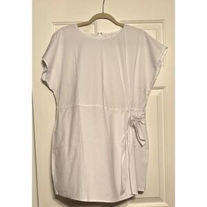 J Jill X Christian Siriano Blouse Top Shirt Tie Side White M Classic Preppy
